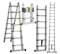 Telescopic Ladder 5m Multi Purpose with Stabiliser, 2.4m+2.4m, A Frame or Straight, Multi Purpose Combination Step Ladder, Extension Ladder EN131 Standards