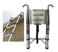 Telescopic Ladder 5M, Portable Attic Ladders, Heavy Duty Stainless Steel 12 Step Telescoping Folding Ladder, Non-slip Feet, Detachable Hooks, for Window Loft Guttering Cleaning