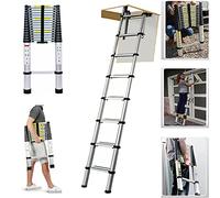 Telescopic Ladder 8.5FT, Stainless Steel Telescoping Ladder, Portable Loft Ladder for Home Outdoors, 330LB Capacity, EN131