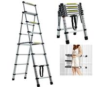 Telescopic Ladder A-Frame Extension 7 Step Ladder Aluminium Lightweight Portable Multi-Purpose Folding Ladder Adjustable Ladder with Hand Rails and Safety-Lock 330lbs Capacity