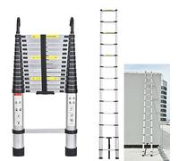 Telescopic Ladder Aluminum Lightweight Portable Extendable Extension Ladder, 5M/16.5FT Multipurpose Ladder, 150kg / 330lb Capacity, with 2 Hooks Anti-slip Retractable Ladder for Roof Attic Loft