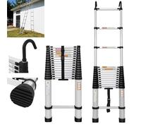 Telescopic Ladder Extension Retractable Ladder,Aluminium Wall Ladder with Safety Buttons&Non-slip Foot Mats,Loft Step Ladder with Detachable Hook&Max Load 330lbs for Attic Access,Warehouse Work(4.4M)