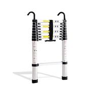 telescopic ladder, Foldable Attic Stairs Aluminum Portable Extendable Ladder with 2 Detachable Roof Hooks Ladder(1.4m)
