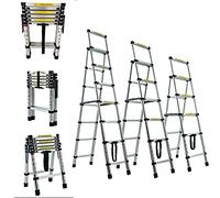 Telescopic Ladder Folding Ladder 1.7 + 2 m Aluminium Ladder Non-Slip 5 + 6 Step Ladder Extendable Ladder Multi-Purpose Loft Ladder Stabiliser 150 kg Load Capacity EN131