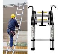 Telescopic Ladder Heavy Duty Telescopic Ladder 8m/7m/6m/5m/4m/3.5m/2.7m Folding Telescopic Extension Ladder Aluminium With Hooks Black(Size:6.3.0m/20.5ft)