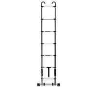telescopic ladder, Multi-Purpose Extendable Ladder Aluminum Telescoping Ladder with Detachable Hook, Stabilizer Bar and Wheels(Silver,2.7m/8.5ft)