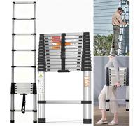 Telescopic Ladder, Portable 3.8M Stainless Steel Thickened High-Strength Ladder with Non-Slip Feet for Roof Attic Caravans