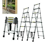 Telescopic Ladder, Portable 6+7 Step Aluminium Extension Ladder, A-Frame Multi-Purpose Anti-Slip Extendable Loft Ladder Folding Ladder Lightweight Collapsible Ladder, Max Load 150kg, EN131 (2m+2.3m)