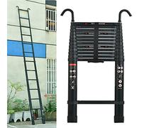Telescopic Ladder with Hooks 5M/16.4Ft, Aluminium Telescoping Extension Step Ladder Portable Folding Multi-Purpose Compact Tall Straight Ladder with Spring Load Locking Mechanism Non-Slip