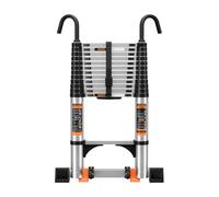 Telescopic Ladder with Non-Slip Feet,2.6M/8.5FT Aluminium Extension Loft Ladder with Stabilizer Bar and Detachable Hooks, Multi Purpose Extendable Portable Folding Ladders, step Ladders