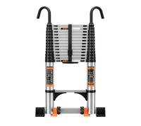 Telescopic Ladder with Non-Slip Feet,3.8M/12.5FT Aluminium Extension Loft Ladder with Stabilizer Bar and Detachable Hooks, Multi Purpose Extendable Portable Folding Ladders, step Ladders