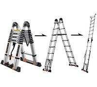 Telescopic Ladder with Wheels Extendable Portable Aluminum Folding Multi Purpose Step Ladder (1m+2.1m=4.2m 7m+1.7m=3.4m) for Loft & Home Use
