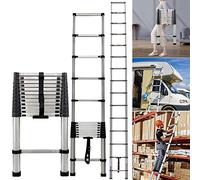 Telescopic Ladders 12.5FT 3.8M Extendable Stainless Steel Telescopic Folding Extension Ladder, Portable 13 Steps Loft Collapsible DIY Multi Purpose Telescoping Step Ladder for Roof Work, 330lbs Load