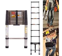 Telescopic Loft Ladder 10.5ft Telescoping Ladder Extension Foldable Ladder Folding Collapsible Ladder for Home Attic Loft RV Roof, Stainless Steel, 11 Steps 330lbs Load Capacity