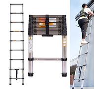 Telescopic Loft Ladder 2.6m/8.5ft Lightweight Portable Folding Extendable Extension Step Attic RV Ladder for Multipurpose, Stainless Steel Material, 150kg Capacity 9 Steps