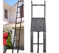 Telescopic Loft Ladder 6.2M with Hooks Extendable Aluminium Step Ladders EN131 Certified 150kg/330lbs Capacity