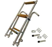 Telescopic Marine Boarding Ladder - Stainless Steel 5-Step Slide Under Platform Mount with Extra Wide Teak Steps