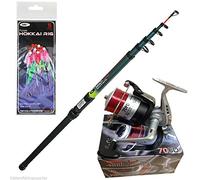 TELESCOPIC NGT FISHING BEACHCASTER ROD 12FT + REEL SEA BEACH + Mackerel Feathers
