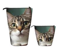 Telescopic Pencil Bag Pen Holder Pop Up Standing Pencil Case A curious cat Cute Pencil Pouch Bag Stand Up Pen Bag Makeup Cosmetics Bag for Adult Office Supplies