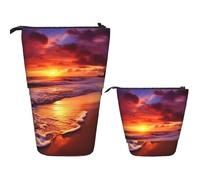 Telescopic Pencil Bag Pen Holder Pop Up Standing Pencil Case Beautiful Beach Sunset Cute Pencil Pouch Bag Stand Up Pen Bag Makeup Cosmetics Bag for Adult Office Supplies