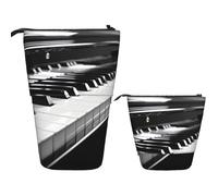 Telescopic Pencil Bag Pen Holder Pop Up Standing Pencil Case Black White Piano Keyboard Cute Pencil Pouch Bag Stand Up Pen Bag Makeup Cosmetics Bag for Adult Office Supplies