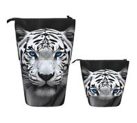 Telescopic Pencil Bag Pen Holder Pop Up Standing Pencil Case Blue Eyed Tiger Cute Pencil Pouch Bag Stand Up Pen Bag Makeup Cosmetics Bag for Adult Office Supplies