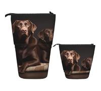 Telescopic Pencil Bag Pen Holder Pop Up Standing Pencil Case Brown Labrador Retriever Cute Pencil Pouch Bag Stand Up Pen Bag Makeup Cosmetics Bag for Adult Office Supplies