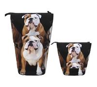 Telescopic Pencil Bag Pen Holder Pop Up Standing Pencil Case English Bulldogs Cute Pencil Pouch Bag Stand Up Pen Bag Makeup Cosmetics Bag for Adult Office Supplies