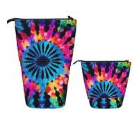 Telescopic Pencil Bag Pen Holder Pop Up Standing Pencil Case Exotic Tribe Tie Dye Style Cute Pencil Pouch Bag Stand Up Pen Bag Makeup Cosmetics Bag for Adult Office Supplies