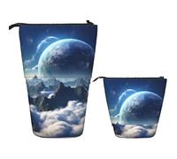 Telescopic Pencil Bag Pen Holder Pop Up Standing Pencil Case Fantasy Earth Cute Pencil Pouch Bag Stand Up Pen Bag Makeup Cosmetics Bag for Adult Office Supplies