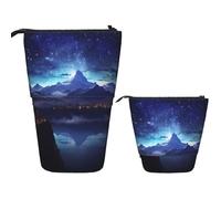 Telescopic Pencil Bag Pen Holder Pop Up Standing Pencil Case Fantasy Night Scene Cute Pencil Pouch Bag Stand Up Pen Bag Makeup Cosmetics Bag for Adult Office Supplies