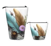 Telescopic Pencil Bag Pen Holder Pop Up Standing Pencil Case Feather flower Cute Pencil Pouch Bag Stand Up Pen Bag Makeup Cosmetics Bag for Adult Office Supplies