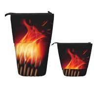 Telescopic Pencil Bag Pen Holder Pop Up Standing Pencil Case Flames Matches Cute Pencil Pouch Bag Stand Up Pen Bag Makeup Cosmetics Bag for Adult Office Supplies
