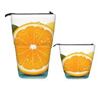 Telescopic Pencil Bag Pen Holder Pop Up Standing Pencil Case Fresh Orange Fruit Cute Pencil Pouch Bag Stand Up Pen Bag Makeup Cosmetics Bag for Adult Office Supplies