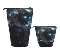 Telescopic Pencil Bag Pen Holder Pop Up Standing Pencil Case Future Robot Cute Pencil Pouch Bag Stand Up Pen Bag Makeup Cosmetics Bag for Adult Office Supplies
