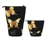 Telescopic Pencil Bag Pen Holder Pop Up Standing Pencil Case Gold White Butterflies Black Cute Pencil Pouch Bag Stand Up Pen Bag Makeup Cosmetics Bag for Adult Office Supplies