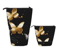 Telescopic Pencil Bag Pen Holder Pop Up Standing Pencil Case Gold White Butterflies Black Cute Pencil Pouch Bag Stand Up Pen Bag Makeup Cosmetics Bag for Adult Office Supplies