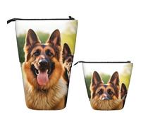 Telescopic Pencil Bag Pen Holder Pop Up Standing Pencil Case Happy German Shepherd Cute Pencil Pouch Bag Stand Up Pen Bag Makeup Cosmetics Bag for Adult Office Supplies