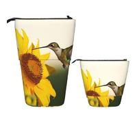 Telescopic Pencil Bag Pen Holder Pop Up Standing Pencil Case Hummingbird Sunflower Cute Pencil Pouch Bag Stand Up Pen Bag Makeup Cosmetics Bag for Adult Office Supplies