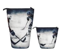Telescopic Pencil Bag Pen Holder Pop Up Standing Pencil Case Ice Hockey Art Cute Pencil Pouch Bag Stand Up Pen Bag Makeup Cosmetics Bag for Adult Office Supplies