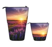Telescopic Pencil Bag Pen Holder Pop Up Standing Pencil Case Lavender Meadow at Sunset Spring Cute Pencil Pouch Bag Stand Up Pen Bag Makeup Cosmetics Bag for Adult Office Supplies