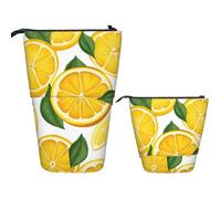 Telescopic Pencil Bag Pen Holder Pop Up Standing Pencil Case Lemon Fruit Pattern Cute Pencil Pouch Bag Stand Up Pen Bag Makeup Cosmetics Bag for Adult Office Supplies