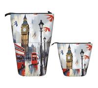 Telescopic Pencil Bag Pen Holder Pop Up Standing Pencil Case London Cute Pencil Pouch Bag Stand Up Pen Bag Makeup Cosmetics Bag for Adult Office Supplies