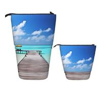 Telescopic Pencil Bag Pen Holder Pop Up Standing Pencil Case Maldives Holidays Cute Pencil Pouch Bag Stand Up Pen Bag Makeup Cosmetics Bag for Adult Office Supplies