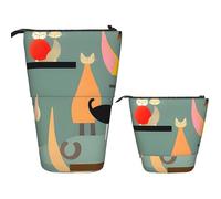 Telescopic Pencil Bag Pen Holder Pop Up Standing Pencil Case Mid-Century Modern Art Cats Cute Pencil Pouch Bag Stand Up Pen Bag Makeup Cosmetics Bag for Adult Office Supplies