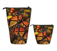 Telescopic Pencil Bag Pen Holder Pop Up Standing Pencil Case Monarch Butterflies Cute Pencil Pouch Bag Stand Up Pen Bag Makeup Cosmetics Bag for Adult Office Supplies