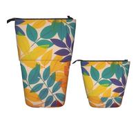 Telescopic Pencil Bag Pen Holder Pop Up Standing Pencil Case Multicolor leaves Cute Pencil Pouch Bag Stand Up Pen Bag Makeup Cosmetics Bag for Adult Office Supplies