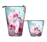 Telescopic Pencil Bag Pen Holder Pop Up Standing Pencil Case Orchid Flower Butterfly Soft Fresh Spring Cute Pencil Pouch Bag Stand Up Pen Bag Makeup Cosmetics Bag for Adult Office Supplies