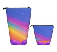 Telescopic Pencil Bag Pen Holder Pop Up Standing Pencil Case Rainbow Aesthetic Cute Pencil Pouch Bag Stand Up Pen Bag Makeup Cosmetics Bag for Adult Office Supplies