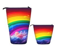 Telescopic Pencil Bag Pen Holder Pop Up Standing Pencil Case Rainbow Cute Pencil Pouch Bag Stand Up Pen Bag Makeup Cosmetics Bag for Adult Office Supplies